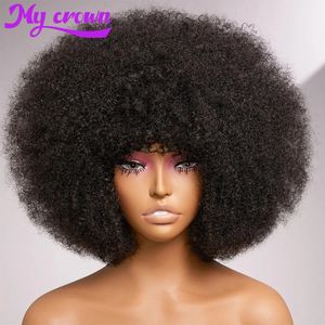 Perruque à cheveux humains bouclés afro moelleux avec des perruques bob courtes naturelles de Bang 70 pour femmes noires 180% de densité complète 240408