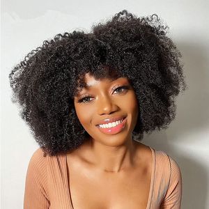 Fluffy Afro Kinky krullende pruik voor zwarte vrouwen Bob geen kant Remy Braziliaans mensenhaar korte brutale mens haar pruiken natuurlijk bruine bordeaux