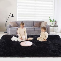 Tapis moelleux noir à poils longs, pour chambre à coucher, salon, décoration de maison pour enfants, tapis de sol en Textile, Mat226U