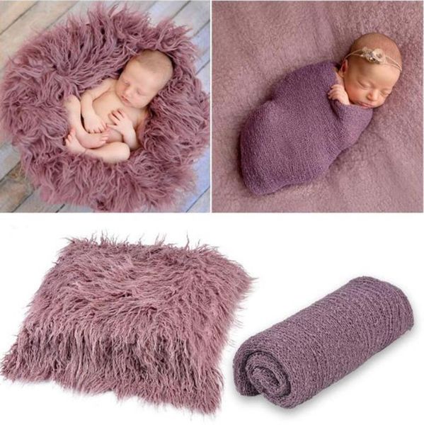 Conjunto de manta mullida para bebé, manta para fotos de recién nacido, tela envolvente, 2 uds., conjuntos de alfombra de fondo infantil, accesorios de fotografía, 6 colores DW5574