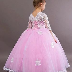 Fluffy bébé fleur fille robes dentelle arc mignon princesse fête de mariage communion personnaliser robe cadeaux pour enfants 240326
