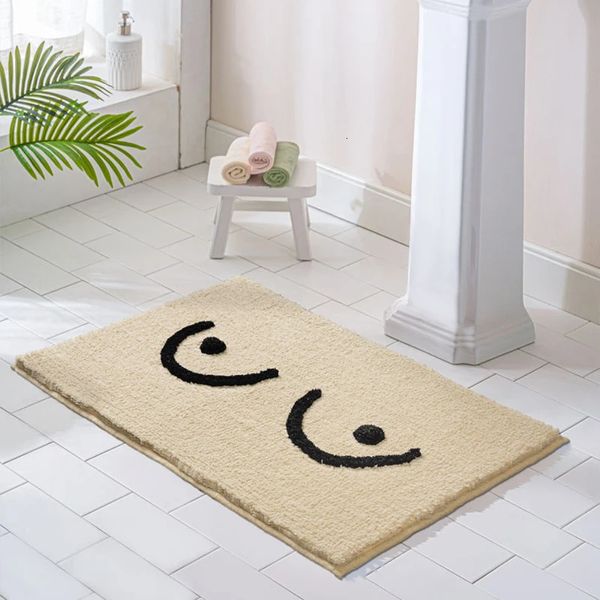 Alfombra de baño esponjosa con letras divertidas, alfombra de baño, alfombra de entrada, puerta de piso, almohadilla antideslizante, estética Kawaii, decoración de la habitación del hogar 240322