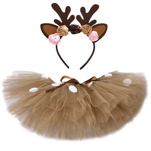 Fluffy Brown Deer Jupe Costume De Noël Enfants Renne Tulle Jupe pour Halloween Carnaval Enfants Outfit 1-14 Ans 220423