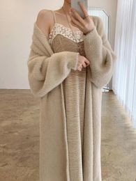Cardigan moelleux femme automne hiver pull tricoté femme élégant mode Long manteau de tricot dames doux lâche Midi Cardigans 240126