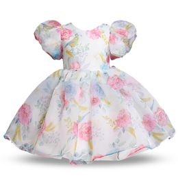 Fluffy Christmas Girls Princess Dress Jurk Flower Year Baby Kids Wedding Party Prom Jurk Tulle Elegante Summer Children Dresses 240416