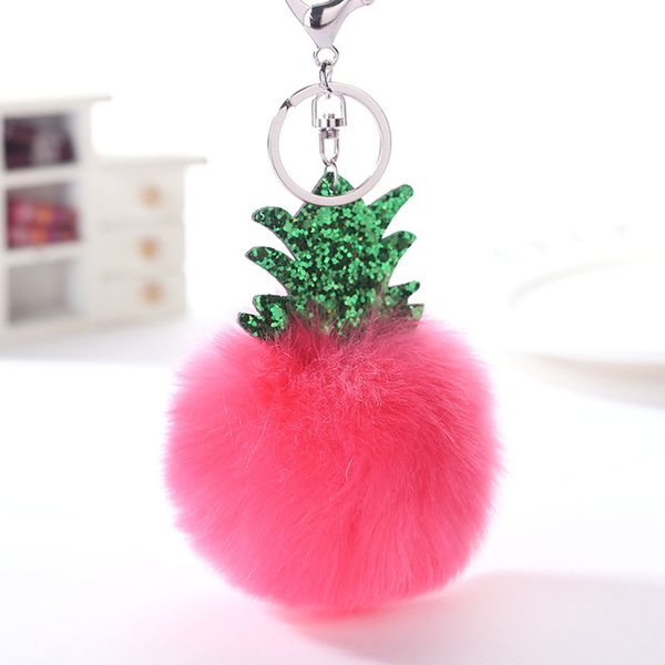 Moelleux fausse fourrure boule porte-clés femmes sac arbre de noël ananas argent porte-clés bibelot voiture porte-clés chaînes