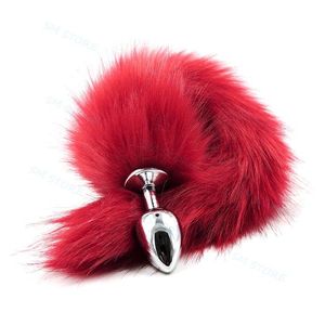 Bondage Fluffy Fur Fox Tail Tapón de acero inoxidable Cosplay Animal Pet Tails Stoppper # R78