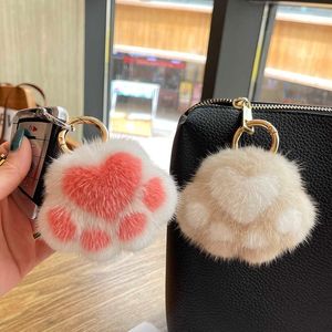 Fluffy Mink Fur Kitten Claw Cute Plush Doll Bag Car Key Chain Hanger Girl's Gift 2349