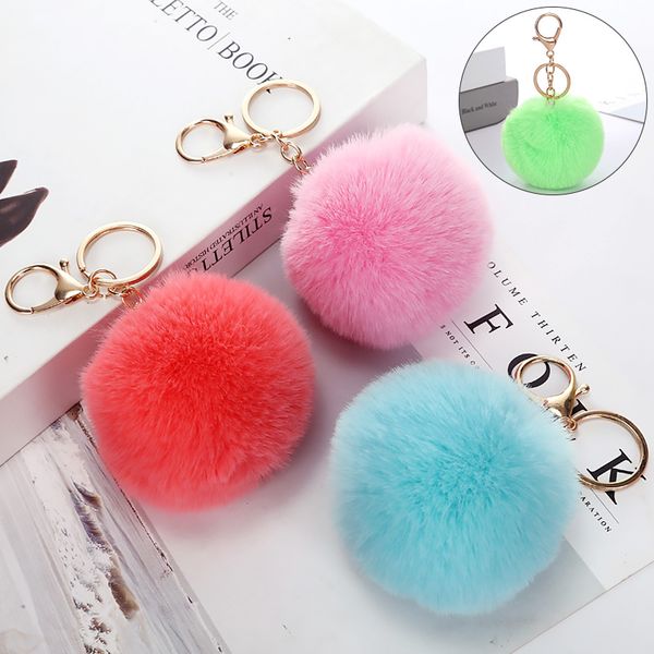 Fluffy Pom Pom Key Chain 8cm Soft Faux Rex Rabbit Fur Ball Car Cavyring Pompo Pompom Honder Women Women Sac Pendante Jewelry