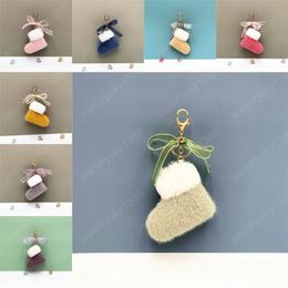 Pluizig Pom Poms Sleutelhangers Strik Keyrings voor Charm Car Bag Pedant Kerst Sleutelhanger Sieraden Accessoires 9 stijlen