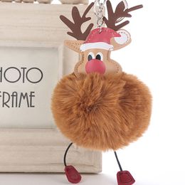 Fluffy Pompom Keychains PU Leather Rendier Key Chain Artificial Rabbit Fur Ball Keyrings Dames Autobas Key Ringhouder