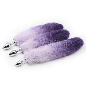 Jouets anaux Fluffy Purple Fur Fox Tail Plug Cosplay Animal PET Tails Steel Head Roleplay # G94