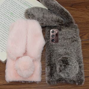 Oreilles de lapin moelleux étuis de téléphone en peluche pour Samsung Galaxy Note 20 Ultra S20 FE S21 Plus Note 10 Lite couverture arrière en Silicone TPU souple