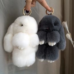 Fluffy Real Rabbit Fur Pompon Bunny Keychain Women Cute Girls Rabbit on Bag Trinket Jewelry Year Toy Gift 240402