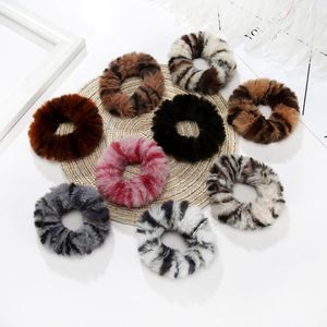 Fluffy Chouchous Bandeaux Fausse Fourrure Léopard Fuzzy Anneau De Cheveux Corde Porte-Queue De Cheval Scrunchie Accessoires De Cheveux 12 Couleurs DW5062