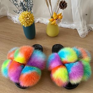 Fluffy Summer Fur Slides Non-Slip Real Femmes Furry Mesdames Furry Migne Plux Hair Slippers 23081 87 Ry