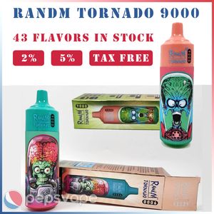 Original RandM Tornado 9000 Puffs Disposable E Cigarettes 0.8ohm Mesh Coil 18ml Pod Battery Rechargeable Electronic 9000 puff Cigs 9K 2% 5% Vape Pen 43 Flavors in stock