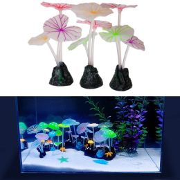 Fluorescent artificiel brillant des feuilles de lotus à feuilles de feuilles de feuilles de feuilles lumineuses en silicule de silicone aquarium décor de pêche