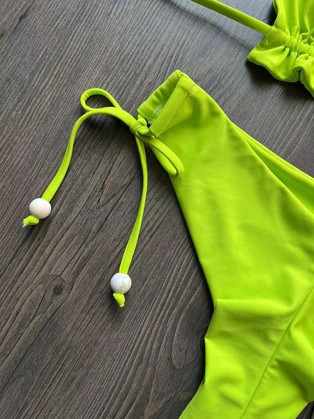 Triángulo verde fluorescente Tada lateral Bikini traje de baño Mujeres de dos piezas Swimwear 2023 Bikini Set de verano Traje de baño de playa Bíqui