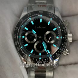 Fluorescerende heren Watch Keramische bezel Saffier Glas Automatische stalen staalriem Polshorloge Zwart gezicht Multifunctionele klok 40 mm