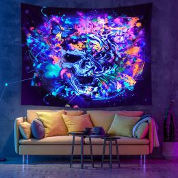 Fluorescerende paddestoelwand hangende tapijtgiet gloeit onder UV Light Psychedelic Tarot Home Decor Night Luminous Mandala Tapestry