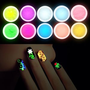 Fluorescerende nagels glitter poeder nagel kunst gel polish stof gloed in de donkere lichtgevende zand manicure decoratie