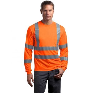 T-shirt de sécurité à manches longues orange fluo hautement réfléchissant, chemise de construction de gilet de sécurité grande taille
