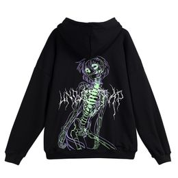 Fluorescerende schedelman Harajuku Hoodie Swatshirt Hip Hop Streetwear Hoodie Casual katoenen pullover Sweatshirts 201130