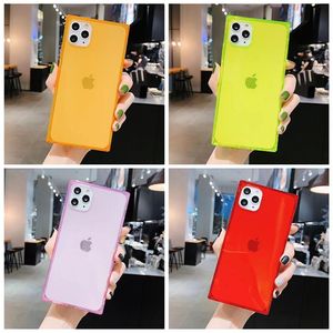 Fluorescerende vierkante vaste kleuren telefoonhoes voor iPhone 11 Pro Max XR X XS Max 7 8 6 Plus SE Case Shockproof Soft Clear Back Cover