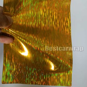 Enveloppe de vinyle holographique jaune fluorescent Pour emballage de voiture avec bulle d'air sans arc-en-ciel Chrome Wrap couvrant la taille de la feuille graphique 1.52x20m / Roll