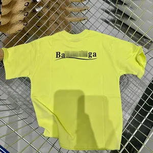 Fluorescerend geel kinderkleding ontwerper puur katoen korte mouwen mode jongens meisjes t-shirt klassieke print kinder T-shirt ronde hals top zomer CSD2404028-8