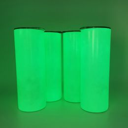 Fluoresce Cilinder Beker 20oz Gloed in de Donkere Sublimatie Cup Thermische Transfers Travle Cups Lichtgevende Rechte DIY Warmteoverdracht Print Water Tumbler