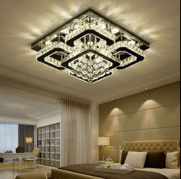 Flush plafond lampe de montage au plafond moderne d'éclairage LED Chrome lumière Dimmable luxe K9 cristal LED lampe de plafond pour MYY Chambre