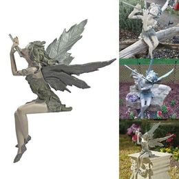 Flute Fairy Flawer Statue Decoración de jardín de jardín de ángeles Decoración de artesanía de resina 240119