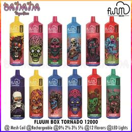 Fluum Box Tornado Puff 12K E Cigarettes 12000 Puffs LED Lumières Jetable Vape Pen Mesh Bobine Rechargeable 0% 2% 3% 5% Vaper