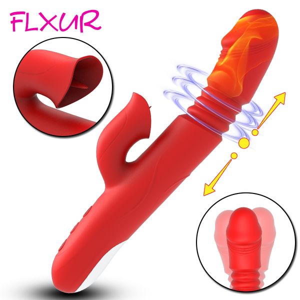 FLXUR Chauffage Vibromasseur Télescopique Rotation Double Vibration G Spot Vagin Clitoris Masseur Femelle Masturbateur Sex Toys pour Femmes Y201118