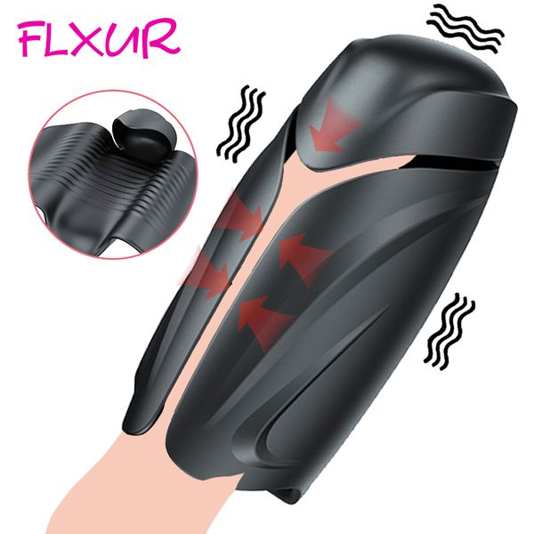 FLXUR Male Masturbator Penis Delay Trainer Vibromasseur Retarder l'éjaculation Stimuler le gland Vibrant Massager Pussy Sex Toys pour hommes MX200410