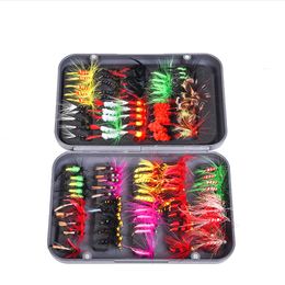 Fly 20-100pcs/ Handmade Fishing Lures Dry FlyFishing Flies Kit WetFlies Streamer Nymph Emerger with Waterproof