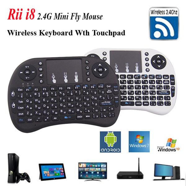 Fly Air Mouse Rii i8 Teclado en inglés Control remoto Touchpad Teclados de mano para TV BOX Laptop Tablet PC Batería de iones de litio incorporada