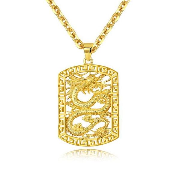 Collar con colgante con diseño de dragón volador, cadena de oro amarillo de 18k relleno de oro sólido y atractivo, joyería llamativa de regalo para hombre 324c