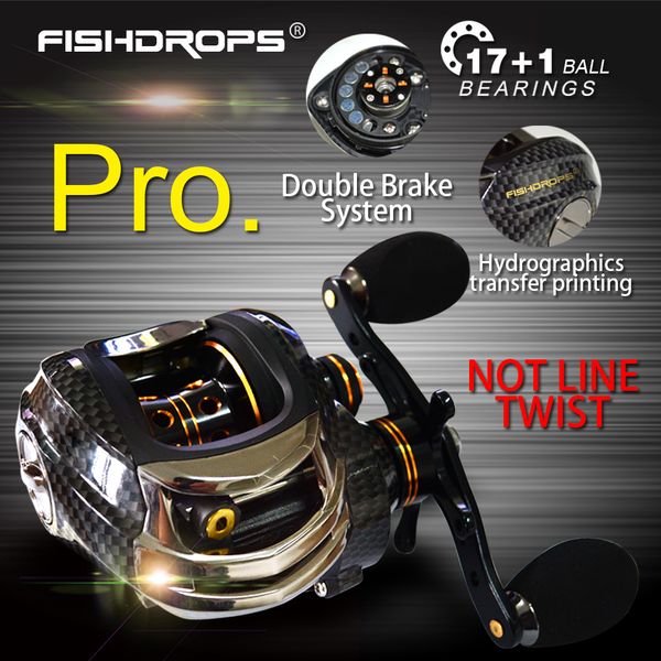 Carretes de pesca con mosca 2 Fishdrops Baitcasting Reel Casting Carretes Carrete de pesca Mano izquierda Mano derecha Sistema de freno dual Relación de engranajes 7.0 1 Bobina de pesca 230830