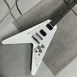 Guitarra eléctrica Fly-V, cuerpo de caoba, color blanco, diapasón de palisandro, 6 cuerdas, envío gratis derecha izquierda