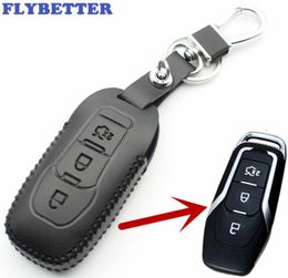 FLYBETTER Lederen 3 Knop Smart Key Case Cover Voor Ford Nieuwe Mondeo20TEdge Mustang Auto Styling L22071473084