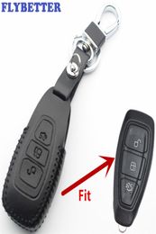 FLYBETTER Lederen 3 Knop Smart Key Case Cover Voor Ford FocusCMaxMondeoKugaFiestaSMaxGrand Auto Styling L22129292378