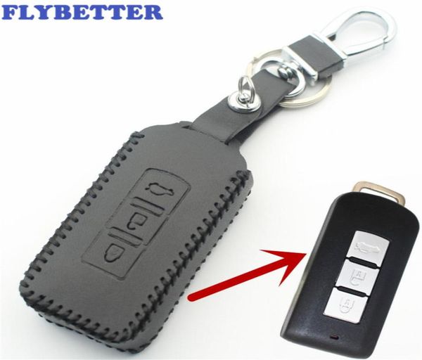 Flybetter Leather Genuine Leather 3 Button Smart Key Case Cover para Mitsubishi Outlanderlancer 10Pajero Sport ASX Car Styling L21771404866