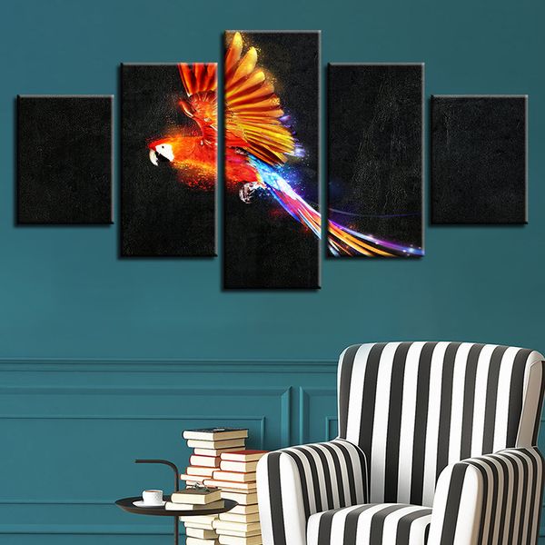 FlyColorful – peinture à l'huile de perroquet, toile imprimée HD, affiches de décoration murale, images d'art, 5 pièces, peintures artistiques sans cadre