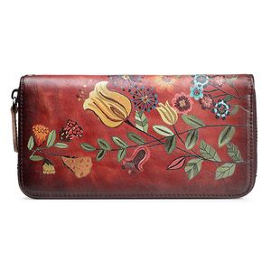 Oiseau volant femmes sac à main en cuir véritable longue fleur embrayage fermeture éclair pratique bracelet sac téléphone portefeuilles