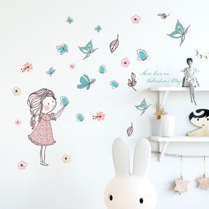 Papillon volant fille Stickers muraux chambre filles chambre décoration de la maison Art Mural dessin animé autocollants chambre d'enfants papier peint