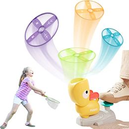 Juguete Flying Disc Launcher Toy Fly Fly Toy para niños Stomp Frisbee Discos Lanzamiento de niños Pop Up STEM Creative Outdoor Backyard Games