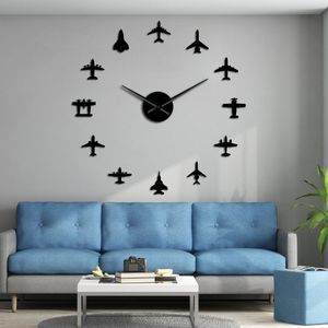 Avion volant avion jet grand mur horloge bricolage 3d acrylique miroir effet autocollant avion silencieuse montre aviateur décoration intérieure